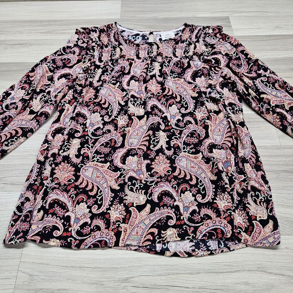 Knox Rose Womens Black Boho Floral Paisley Blouse Size Large Ruffles Longsleeve - Picture 3 of 9